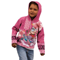 Hawaii Mele Kalikimaka Kid Hoodie Funny Santa with Tribal Tattoos Kakau Pink Color LT03 - Polynesian Pride