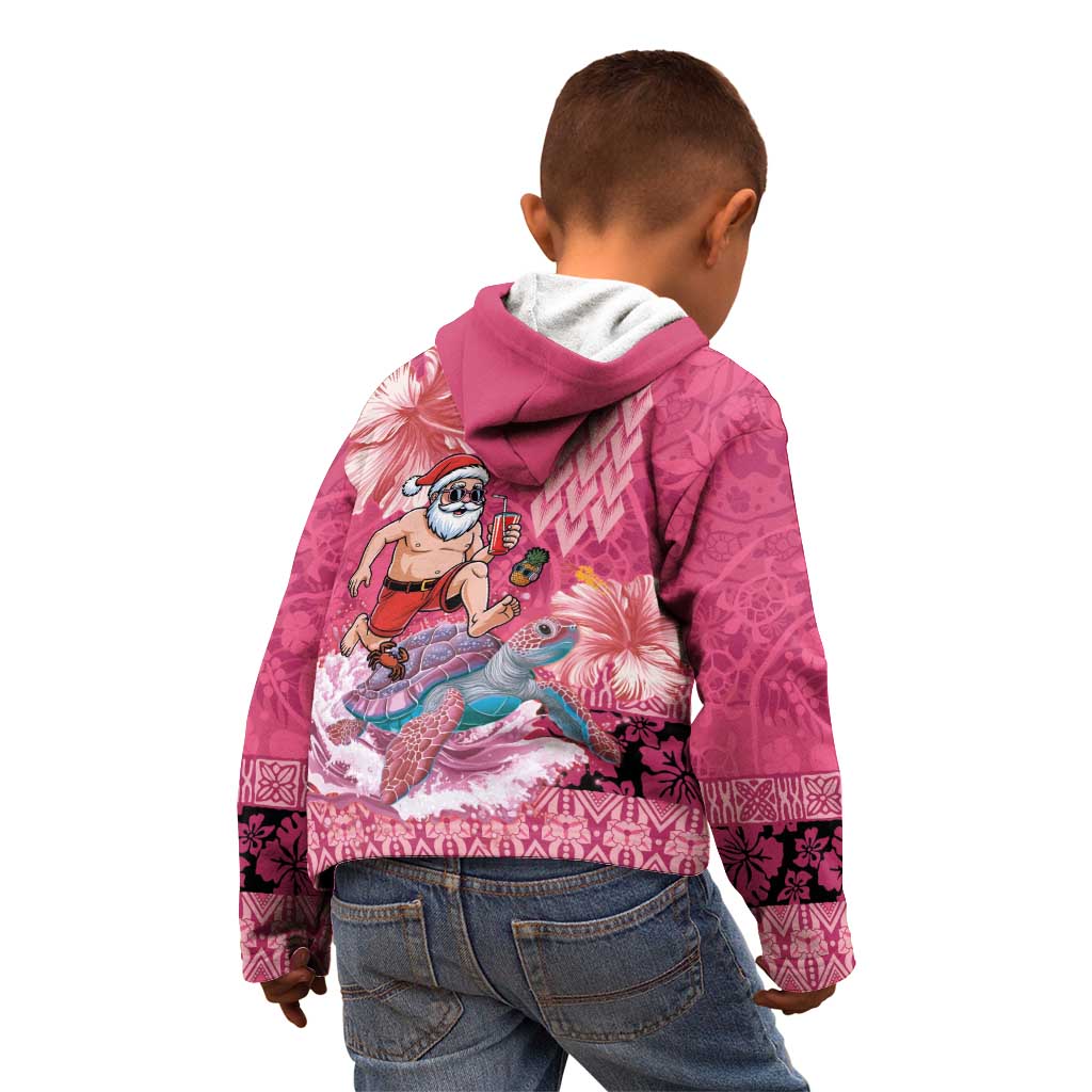 Hawaii Mele Kalikimaka Kid Hoodie Funny Santa with Tribal Tattoos Kakau Pink Color LT03 - Polynesian Pride