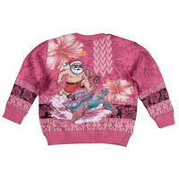 Hawaii Mele Kalikimaka Kid Ugly Christmas Sweater Funny Santa with Tribal Tattoos Kakau Pink Color LT03 - Polynesian Pride
