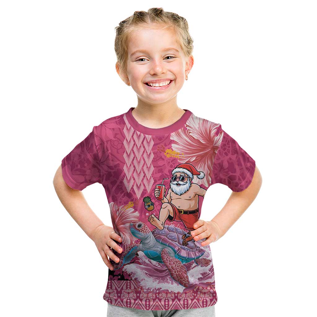 Hawaii Mele Kalikimaka Kid T Shirt Funny Santa with Tribal Tattoos Kakau Pink Color LT03 Pink - Polynesian Pride