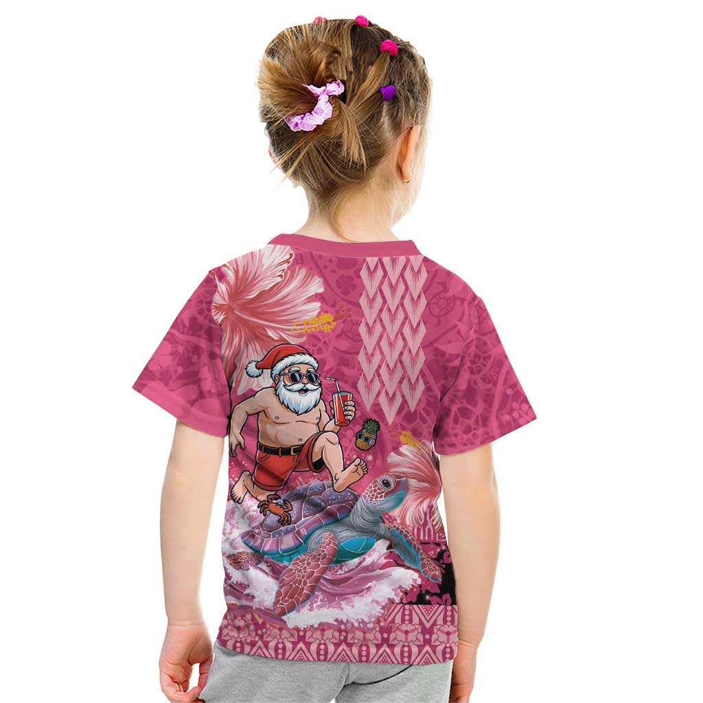 Hawaii Mele Kalikimaka Kid T Shirt Funny Santa with Tribal Tattoos Kakau Pink Color LT03 - Polynesian Pride