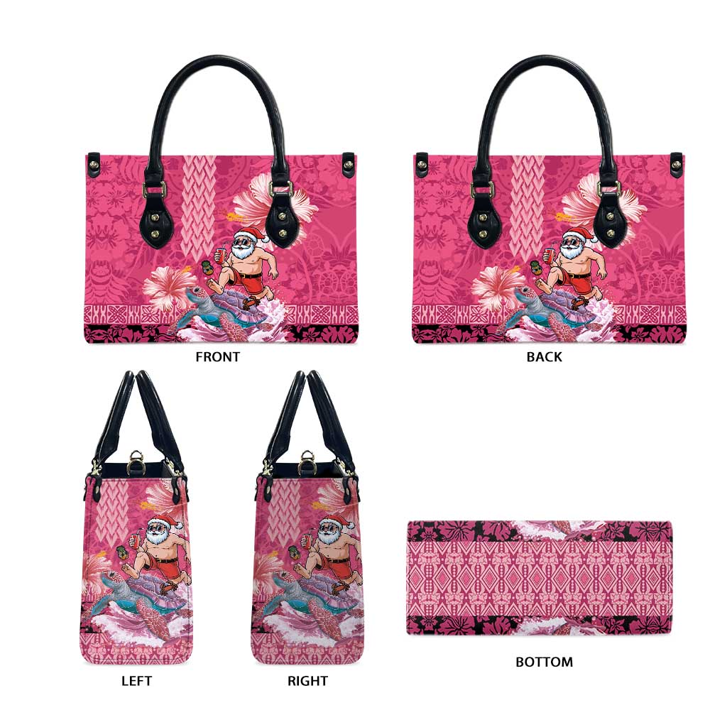 Hawaii Mele Kalikimaka Leather Bag Funny Santa with Tribal Tattoos Kakau Pink Color - Polynesian Pride