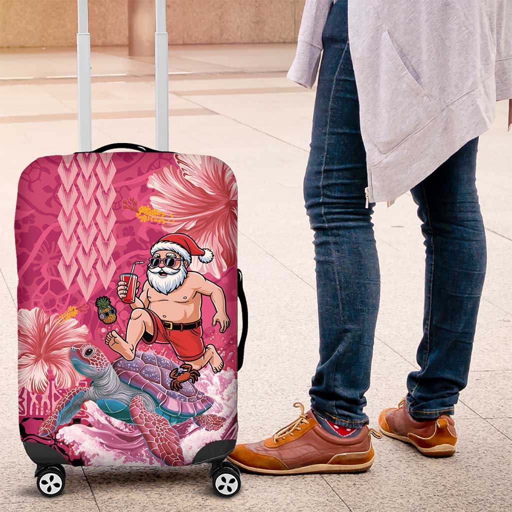 Hawaii Mele Kalikimaka Luggage Cover Funny Santa with Tribal Tattoos Kakau Pink Color LT03 Pink - Polynesian Pride