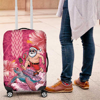 Hawaii Mele Kalikimaka Luggage Cover Funny Santa with Tribal Tattoos Kakau Pink Color LT03 Pink - Polynesian Pride