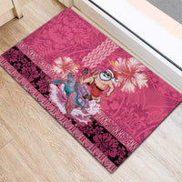 Hawaii Mele Kalikimaka Rubber Doormat Funny Santa with Tribal Tattoos Kakau Pink Color LT03 - Polynesian Pride