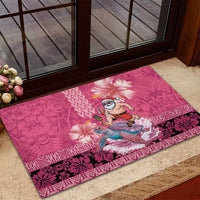 Hawaii Mele Kalikimaka Rubber Doormat Funny Santa with Tribal Tattoos Kakau Pink Color LT03 - Polynesian Pride