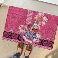 Hawaii Mele Kalikimaka Rubber Doormat Funny Santa with Tribal Tattoos Kakau Pink Color LT03 - Polynesian Pride