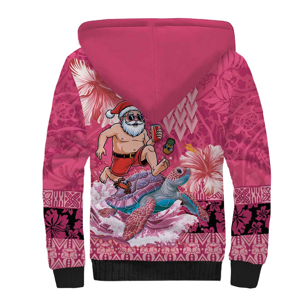 Hawaii Mele Kalikimaka Sherpa Hoodie Funny Santa with Tribal Tattoos Kakau Pink Color LT03 - Polynesian Pride