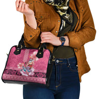 Hawaii Mele Kalikimaka Shoulder Handbag Funny Santa with Tribal Tattoos Kakau Pink Color - Polynesian Pride
