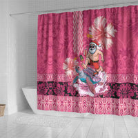 Hawaii Mele Kalikimaka Shower Curtain Funny Santa with Tribal Tattoos Kakau Pink Color LT03 - Polynesian Pride