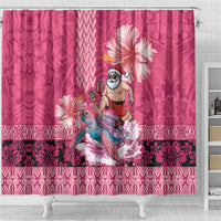 Hawaii Mele Kalikimaka Shower Curtain Funny Santa with Tribal Tattoos Kakau Pink Color LT03 - Polynesian Pride