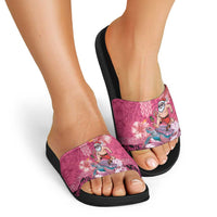 Hawaii Mele Kalikimaka Slide Sandals Funny Santa with Tribal Tattoos Kakau Pink Color - Polynesian Pride