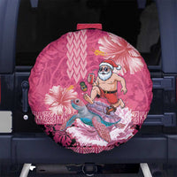 Hawaii Mele Kalikimaka Spare Tire Cover Funny Santa with Tribal Tattoos Kakau Pink Color LT03 No hole Pink - Polynesian Pride