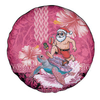 Hawaii Mele Kalikimaka Spare Tire Cover Funny Santa with Tribal Tattoos Kakau Pink Color LT03 - Polynesian Pride