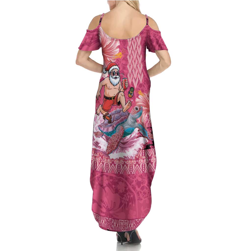 Hawaii Mele Kalikimaka Summer Maxi Dress Funny Santa with Tribal Tattoos Kakau Pink Color LT03 - Polynesian Pride