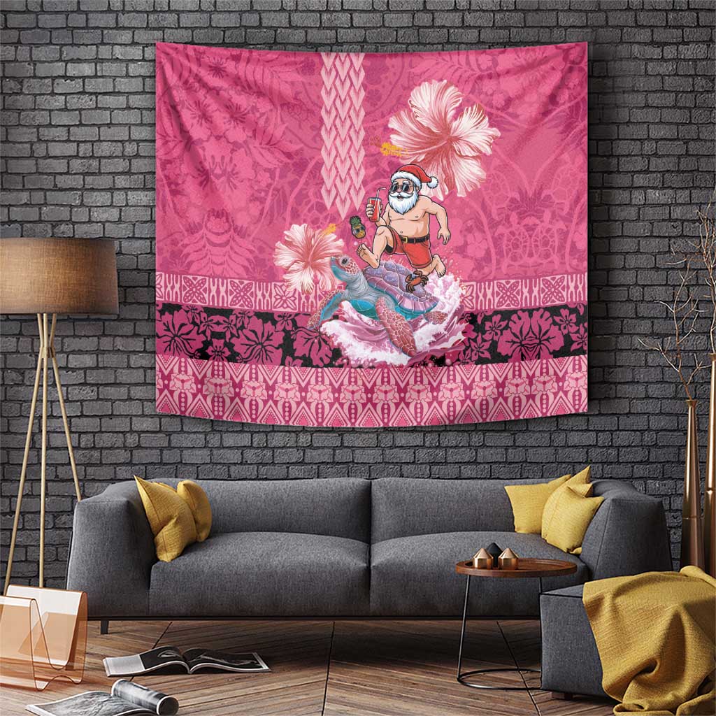 Hawaii Mele Kalikimaka Tapestry Funny Santa with Tribal Tattoos Kakau Pink Color LT03 Pink - Polynesian Pride