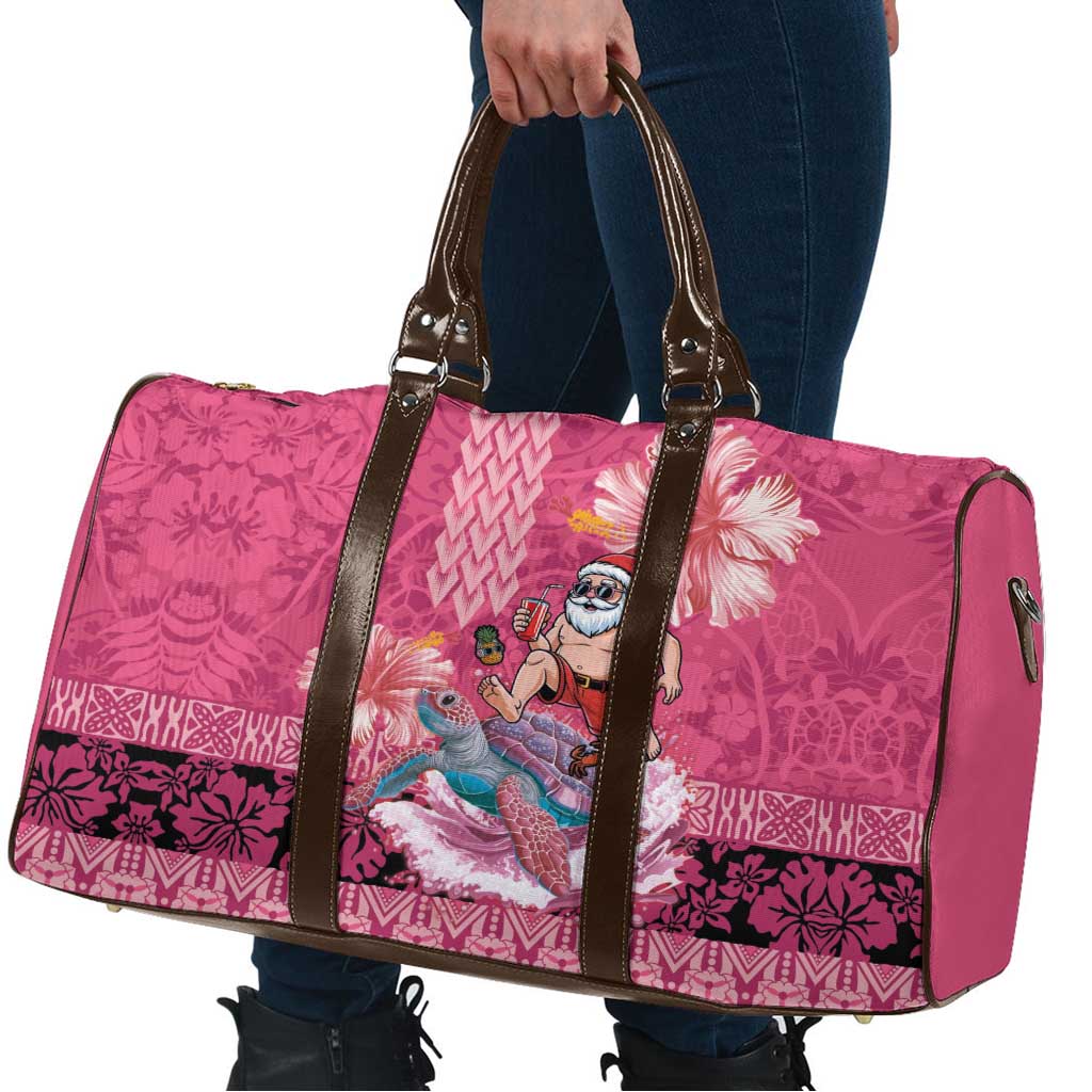 Hawaii Mele Kalikimaka Travel Bag Funny Santa with Tribal Tattoos Kakau Pink Color - Polynesian Pride