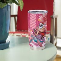 Hawaii Mele Kalikimaka Tumbler Cup Funny Santa with Tribal Tattoos Kakau Pink Color LT03 - Polynesian Pride
