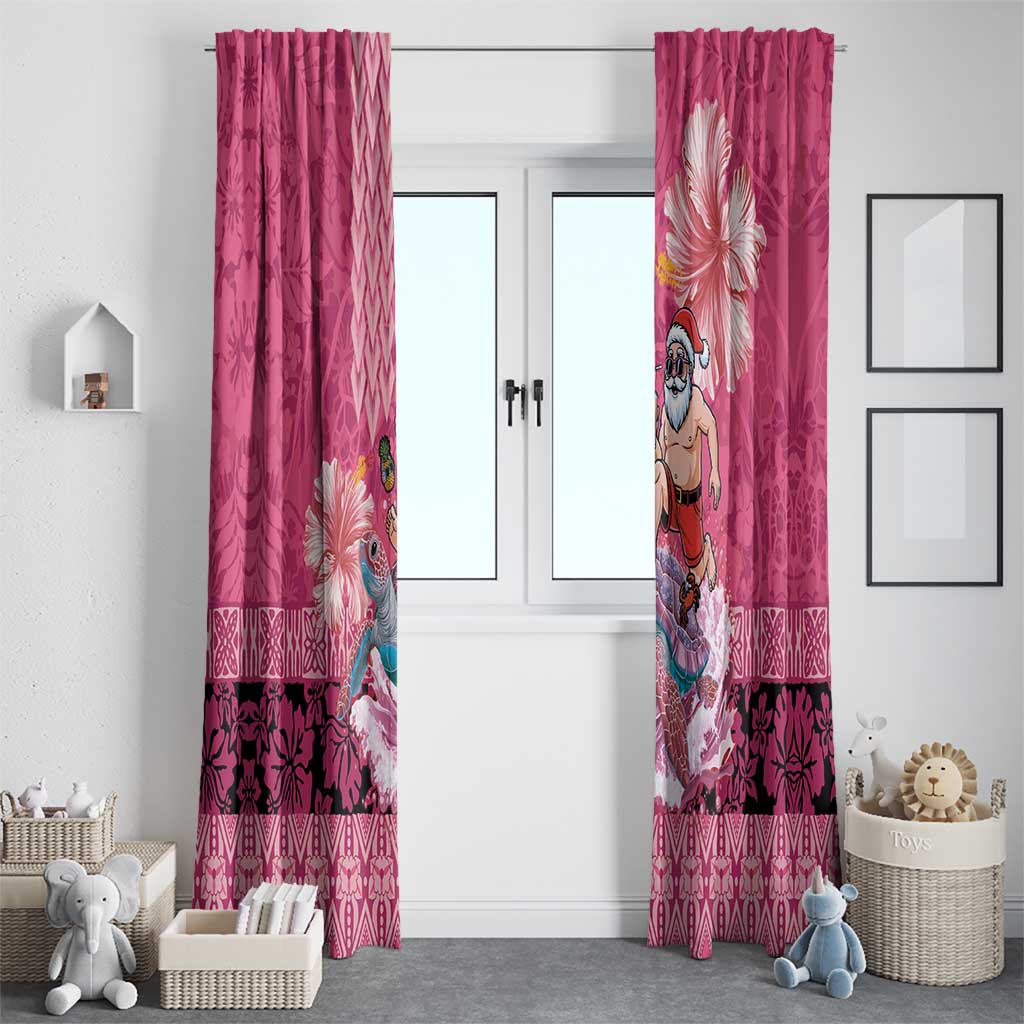 Hawaii Mele Kalikimaka Window Curtain Funny Santa with Tribal Tattoos Kakau Pink Color - Polynesian Pride