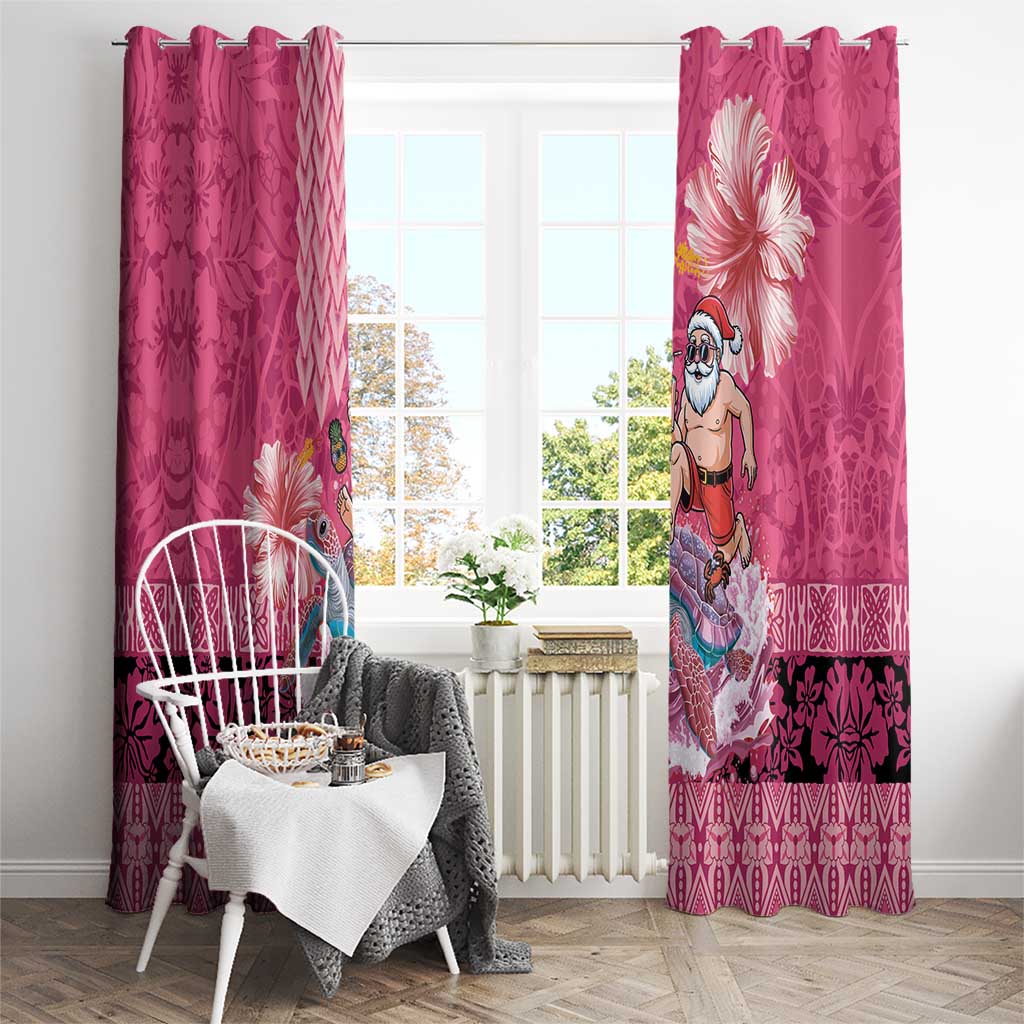 Hawaii Mele Kalikimaka Window Curtain Funny Santa with Tribal Tattoos Kakau Pink Color - Polynesian Pride