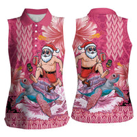Hawaii Mele Kalikimaka Women Sleeveless Polo Shirt Funny Santa with Tribal Tattoos Kakau Pink Color LT03 - Polynesian Pride
