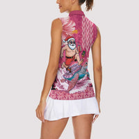 Hawaii Mele Kalikimaka Women Sleeveless Polo Shirt Funny Santa with Tribal Tattoos Kakau Pink Color LT03 - Polynesian Pride