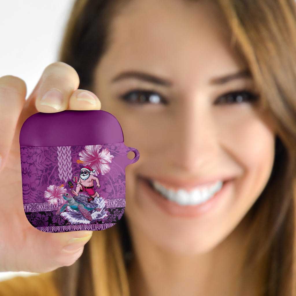 Hawaii Mele Kalikimaka AirPods Case Funny Santa with Tribal Tattoos Kakau Purple Color - Polynesian Pride