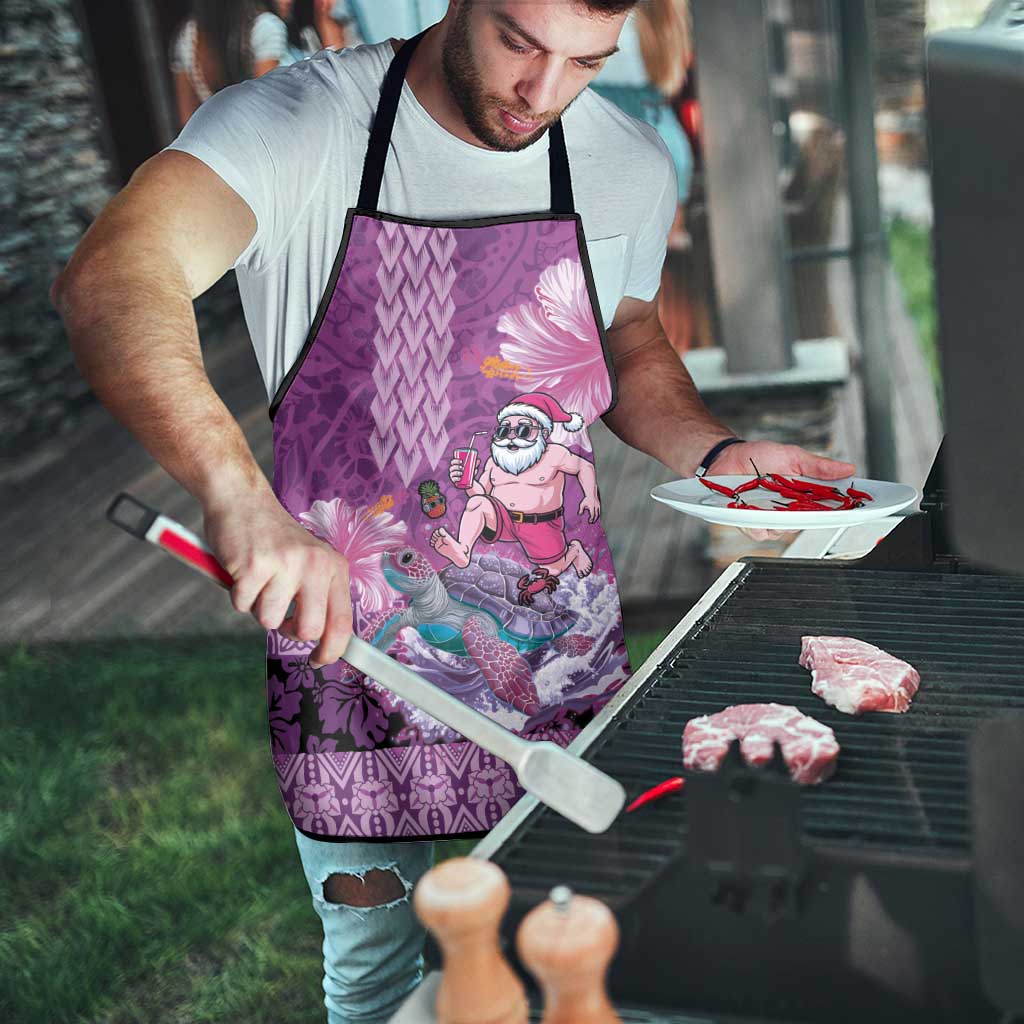Hawaii Mele Kalikimaka Apron Funny Santa with Tribal Tattoos Kakau Purple Color - Polynesian Pride