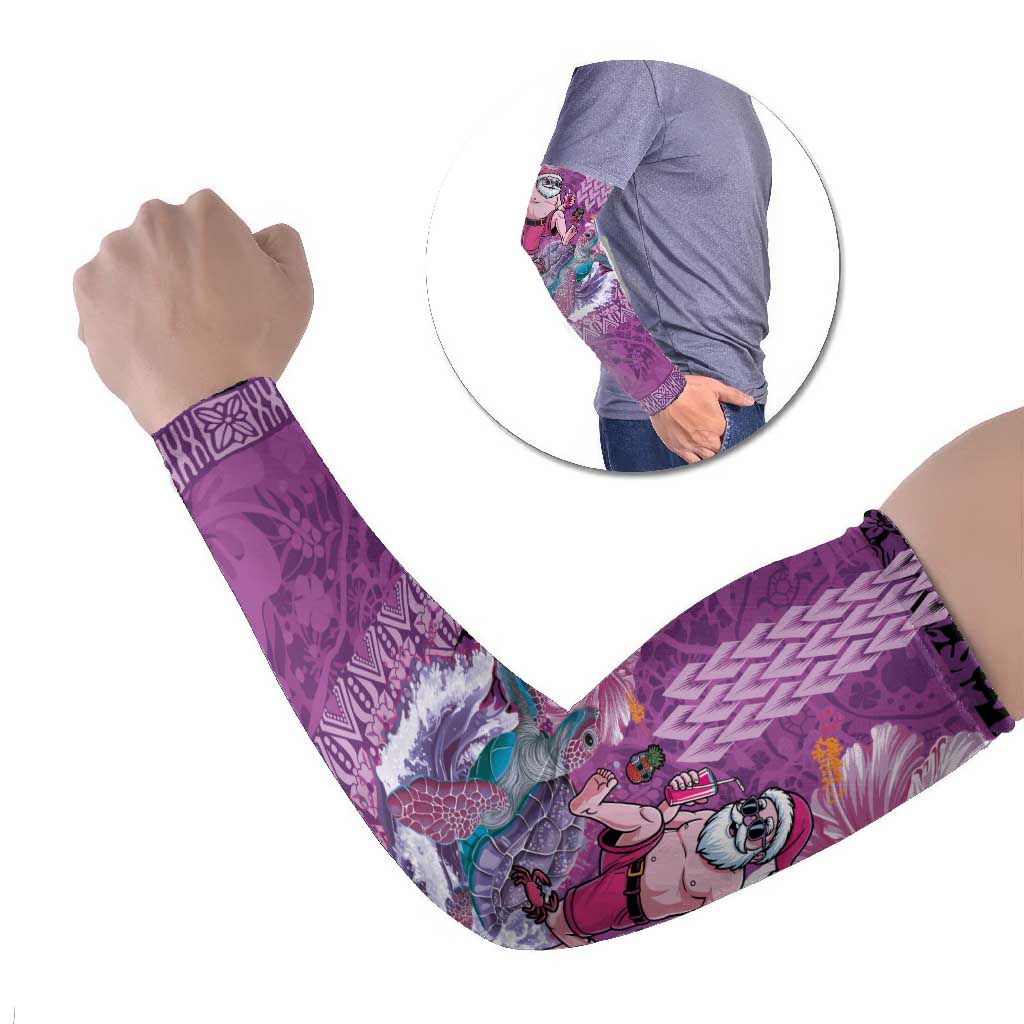 Hawaii Mele Kalikimaka Arm Sleeves Funny Santa with Tribal Tattoos Kakau Purple Color LT03 Set of 2 Purple - Polynesian Pride