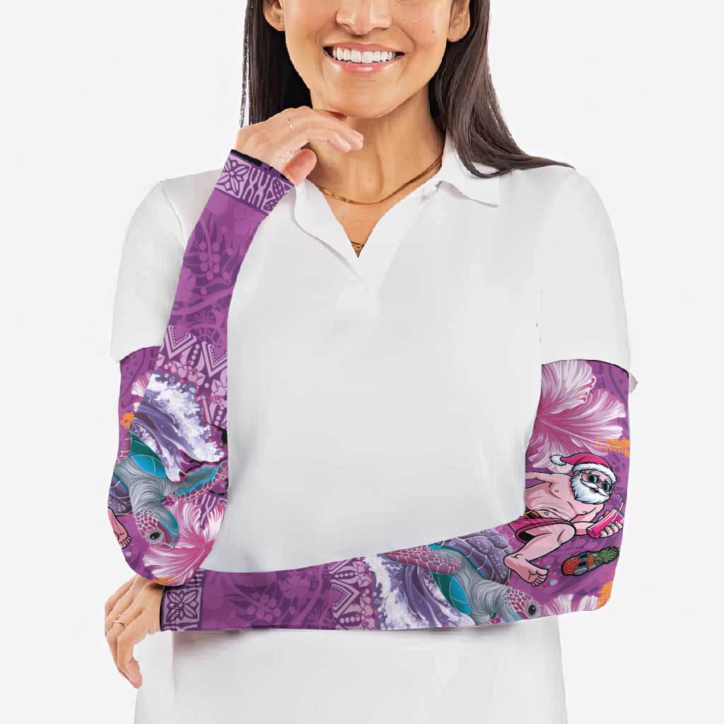 Hawaii Mele Kalikimaka Arm Sleeves Funny Santa with Tribal Tattoos Kakau Purple Color - Polynesian Pride