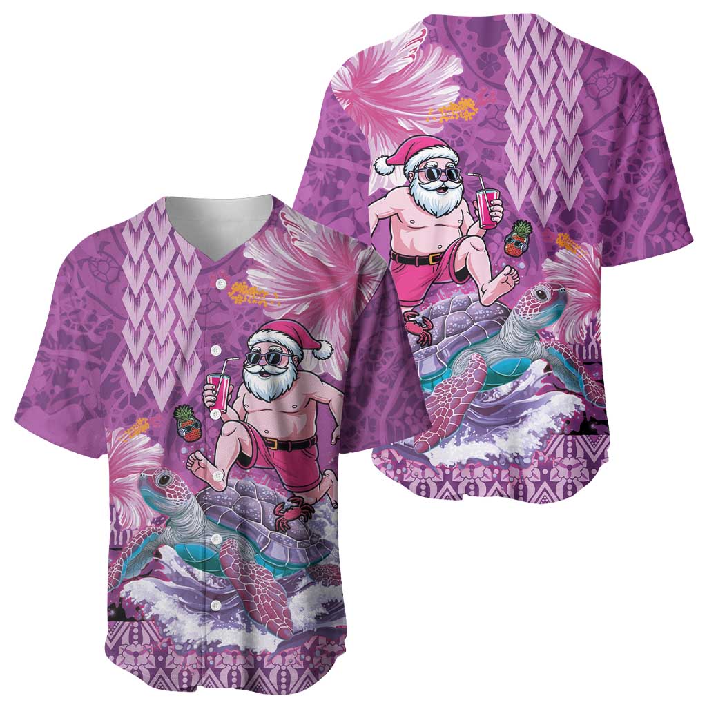 Hawaii Mele Kalikimaka Baseball Jersey Funny Santa with Tribal Tattoos Kakau Purple Color - Polynesian Pride