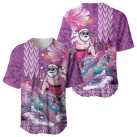 Hawaii Mele Kalikimaka Baseball Jersey Funny Santa with Tribal Tattoos Kakau Purple Color - Polynesian Pride