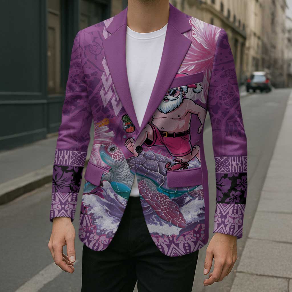 Hawaii Mele Kalikimaka Blazer Funny Santa with Tribal Tattoos Kakau Purple Color - Polynesian Pride