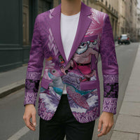 Hawaii Mele Kalikimaka Blazer Funny Santa with Tribal Tattoos Kakau Purple Color - Polynesian Pride