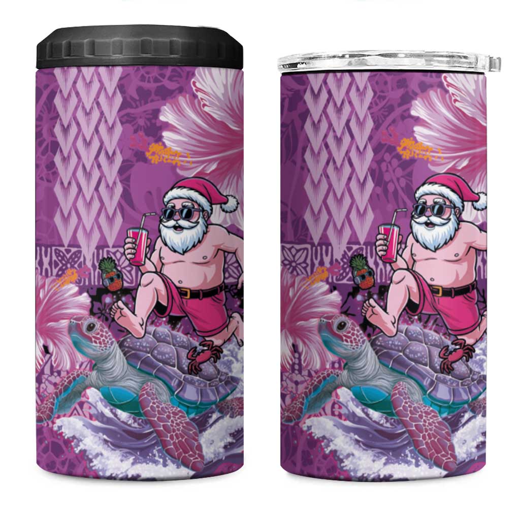 Hawaii Mele Kalikimaka 4 in 1 Can Cooler Tumbler Funny Santa with Tribal Tattoos Kakau Purple Color LT03 One Size: 16 oz Purple - Polynesian Pride