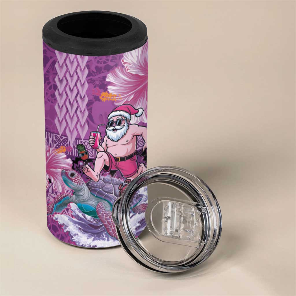 Hawaii Mele Kalikimaka 4 in 1 Can Cooler Tumbler Funny Santa with Tribal Tattoos Kakau Purple Color LT03 - Polynesian Pride