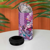Hawaii Mele Kalikimaka 4 in 1 Can Cooler Tumbler Funny Santa with Tribal Tattoos Kakau Purple Color LT03 - Polynesian Pride