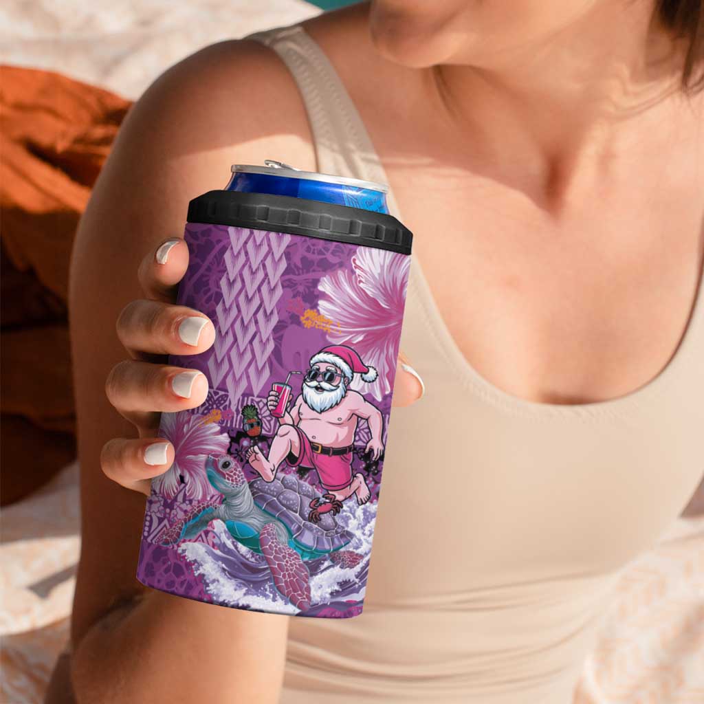 Hawaii Mele Kalikimaka 4 in 1 Can Cooler Tumbler Funny Santa with Tribal Tattoos Kakau Purple Color LT03 - Polynesian Pride