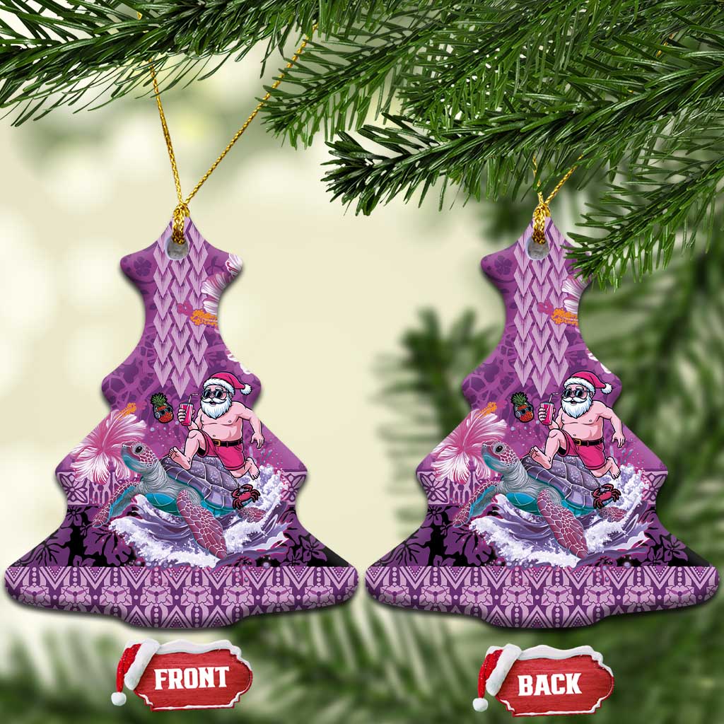 Hawaii Mele Kalikimaka Ceramic Ornament Funny Santa with Tribal Tattoos Kakau Purple Color - Polynesian Pride