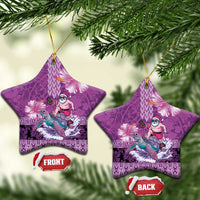 Hawaii Mele Kalikimaka Ceramic Ornament Funny Santa with Tribal Tattoos Kakau Purple Color - Polynesian Pride