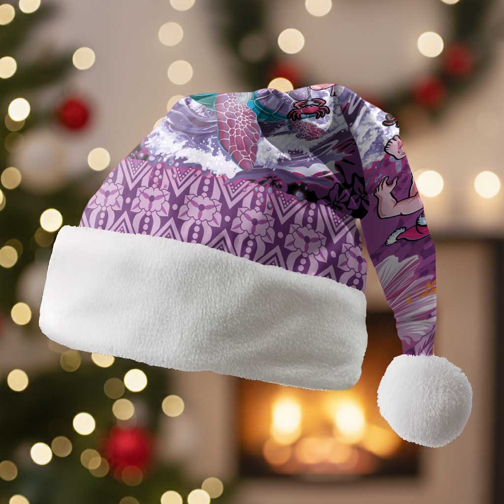 Hawaii Mele Kalikimaka Christmas Santa Hat Funny Santa with Tribal Tattoos Kakau Purple Color LT03 Without Fur Purple - Polynesian Pride