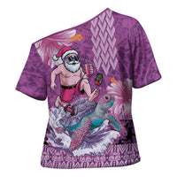 Hawaii Mele Kalikimaka Cross Shoulder Shirt Funny Santa with Tribal Tattoos Kakau Purple Color LT03 - Polynesian Pride