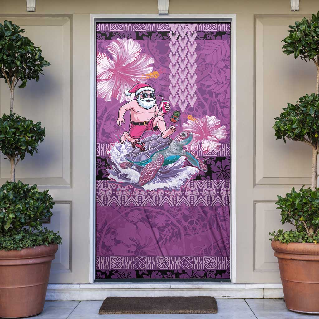 Hawaii Mele Kalikimaka Door Cover Funny Santa with Tribal Tattoos Kakau Purple Color LT03 Purple - Polynesian Pride