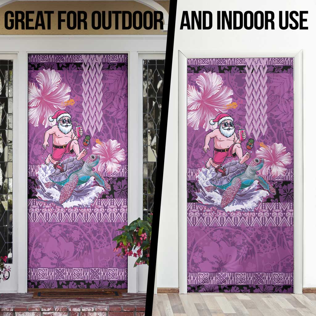 Hawaii Mele Kalikimaka Door Cover Funny Santa with Tribal Tattoos Kakau Purple Color LT03 - Polynesian Pride