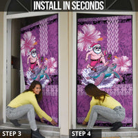 Hawaii Mele Kalikimaka Door Cover Funny Santa with Tribal Tattoos Kakau Purple Color LT03 - Polynesian Pride