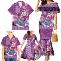 Hawaii Mele Kalikimaka Family Matching Mermaid Dress and Hawaiian Shirt Funny Santa with Tribal Tattoos Kakau Purple Color LT03 - Polynesian Pride