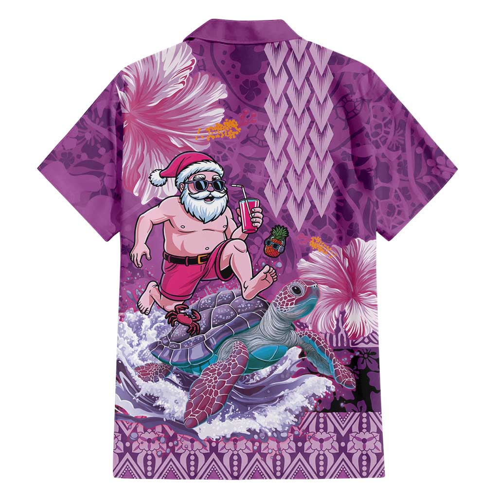 Hawaii Mele Kalikimaka Family Matching Puletasi and Hawaiian Shirt Funny Santa with Tribal Tattoos Kakau Purple Color LT03 - Polynesian Pride