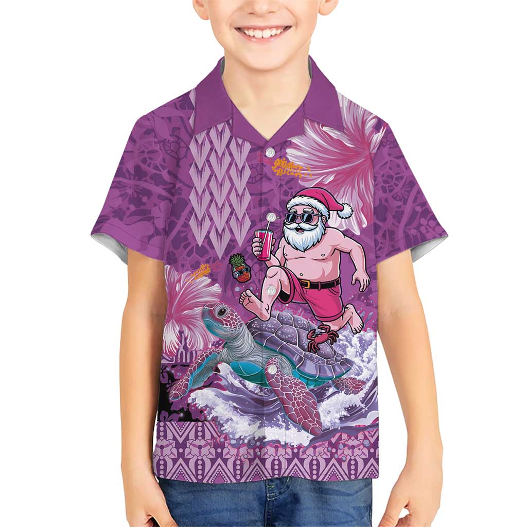 Hawaii Mele Kalikimaka Family Matching Summer Maxi Dress and Hawaiian Shirt Funny Santa with Tribal Tattoos Kakau Purple Color LT03 Son's Shirt Purple - Polynesian Pride