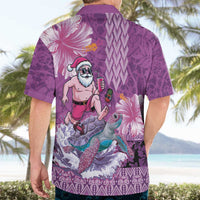 Hawaii Mele Kalikimaka Hawaiian Shirt Funny Santa with Tribal Tattoos Kakau Purple Color LT03 - Polynesian Pride