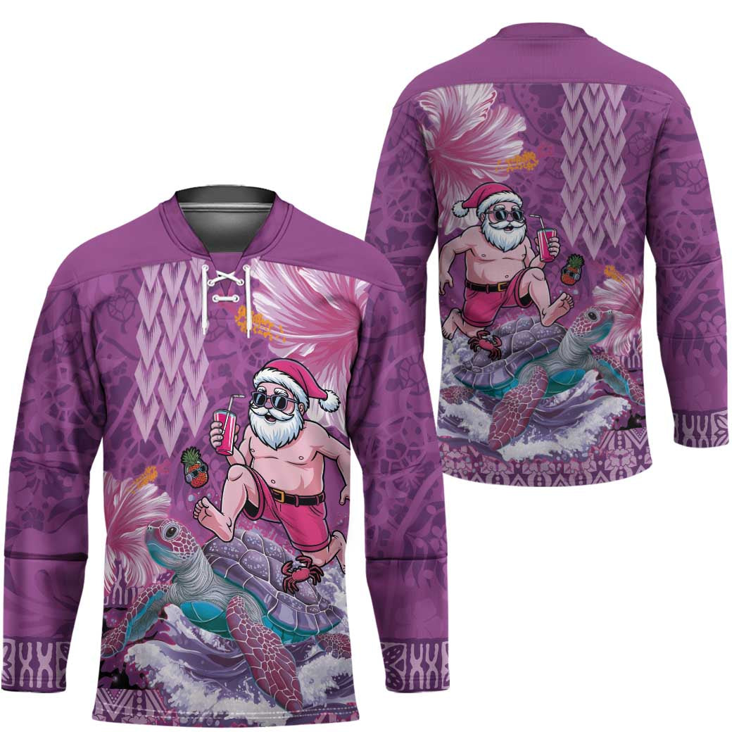 Hawaii Mele Kalikimaka Hockey Jersey Funny Santa with Tribal Tattoos Kakau Purple Color LT03 - Polynesian Pride